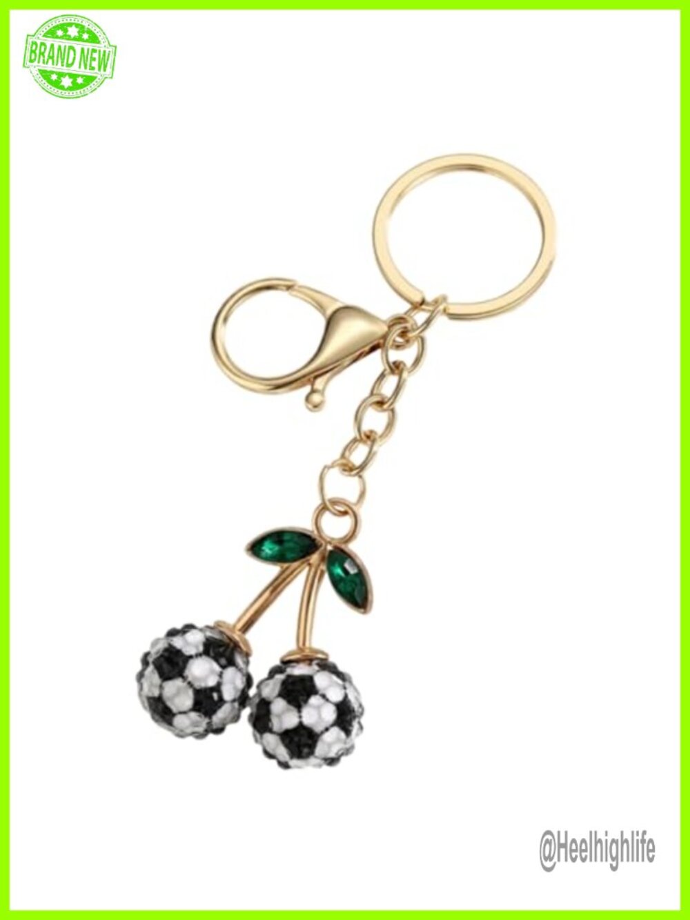 Rhinestone Sports Ball Cherry Keychain Key Ring Bag Charm